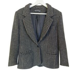 Giorgio Sant’Angelo Vintage Wool Blazer Jacket Brown Green Houndstooth Size 10